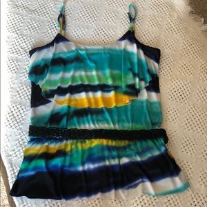 BCX tie dye spaghetti strap tank top with belt
